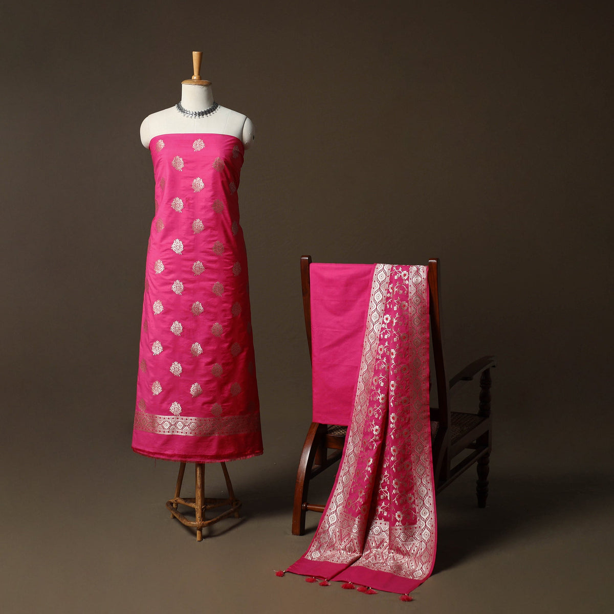 Banarasi weaving chiniya silk 3pc unstitched dress material