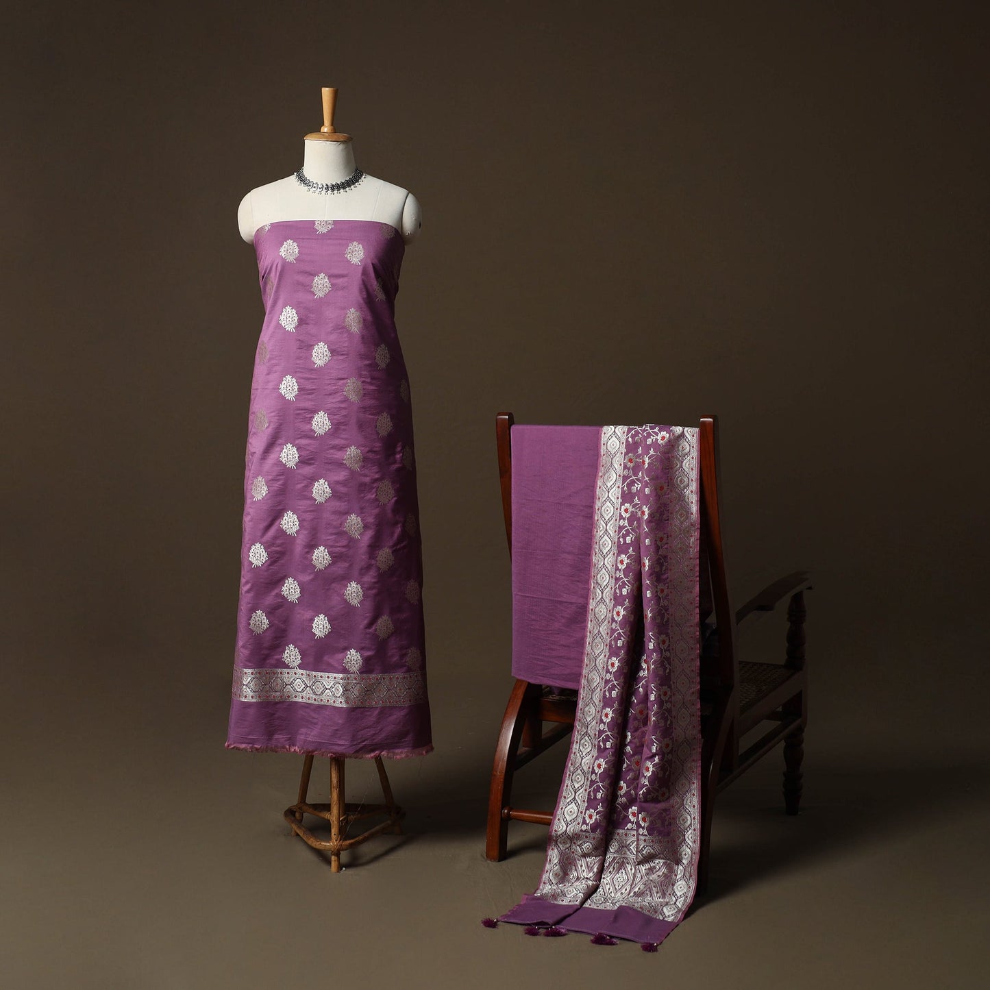 Banarasi weaving chiniya silk 3pc unstitched dress material