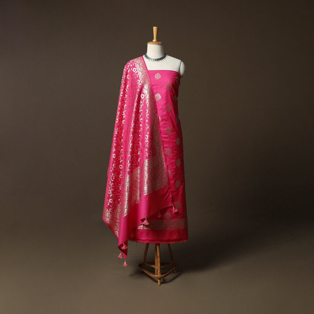 Banarasi weaving chiniya silk 3pc unstitched dress material