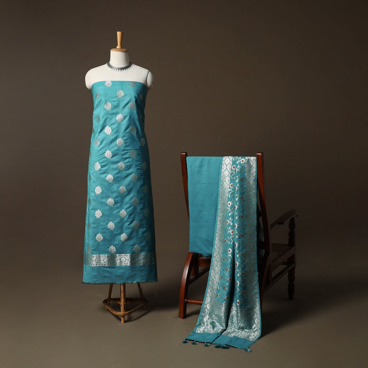 Banarasi weaving chiniya silk 3pc unstitched dress material