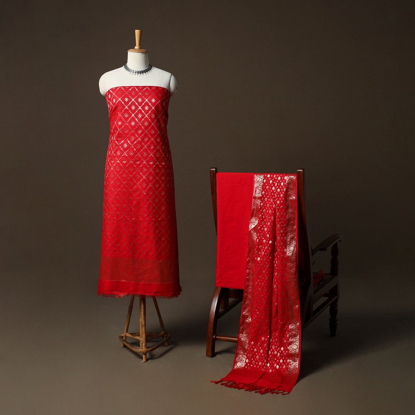 Banarasi weaving katan dupion silk 3pc unstitched dress