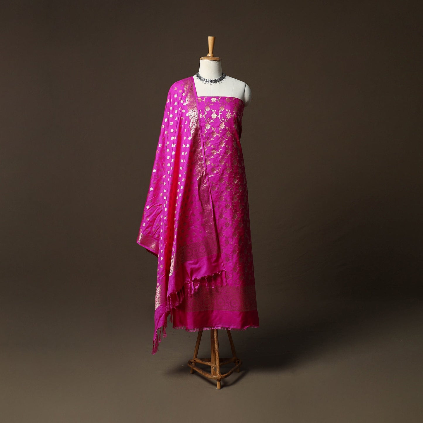 Banarasi weaving katan dupion silk 3pc unstitched dress