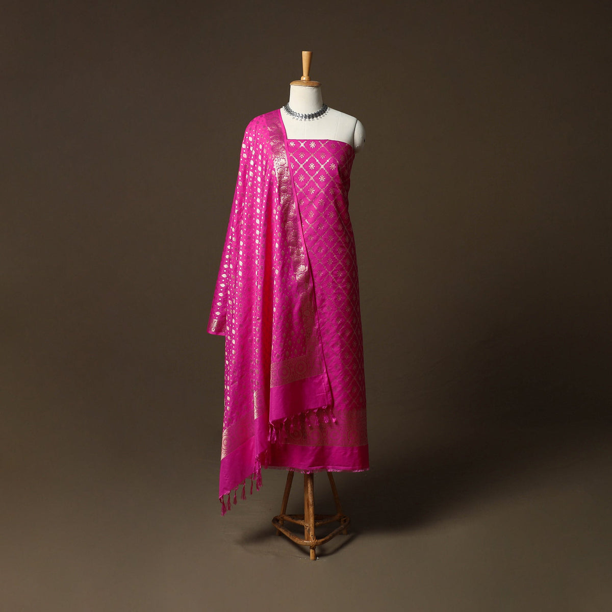 Banarasi weaving katan dupion silk 3pc unstitched dress