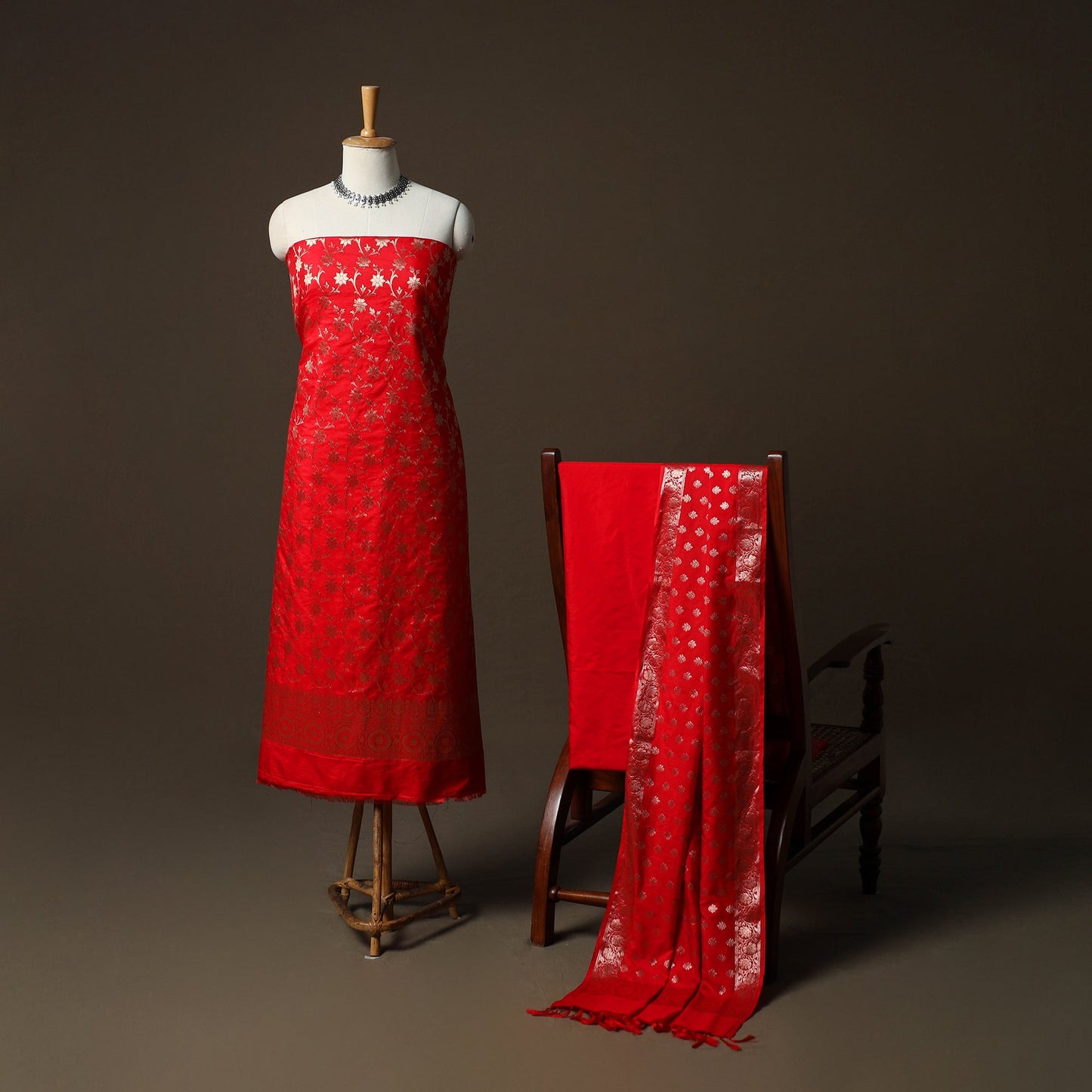 Banarasi weaving katan dupion silk 3pc unstitched dress