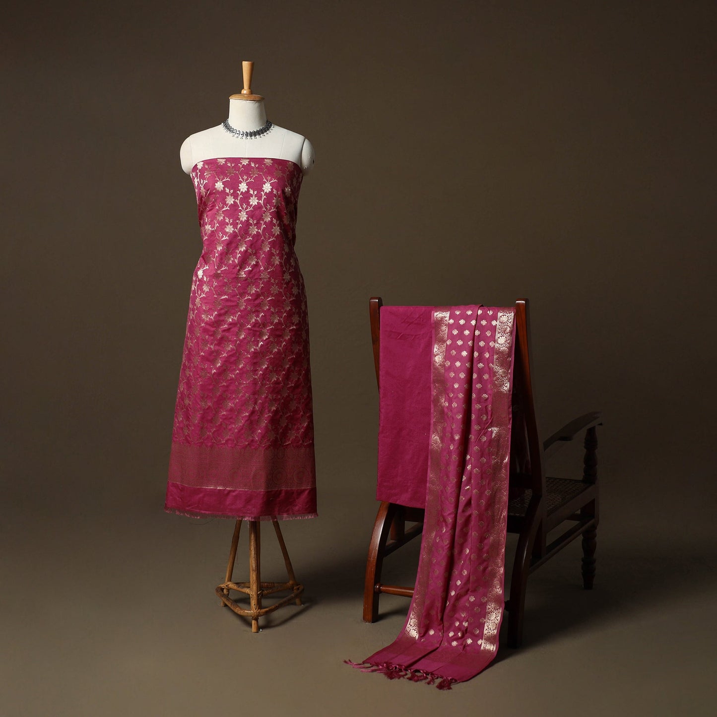 Banarasi weaving katan dupion silk 3pc unstitched dress