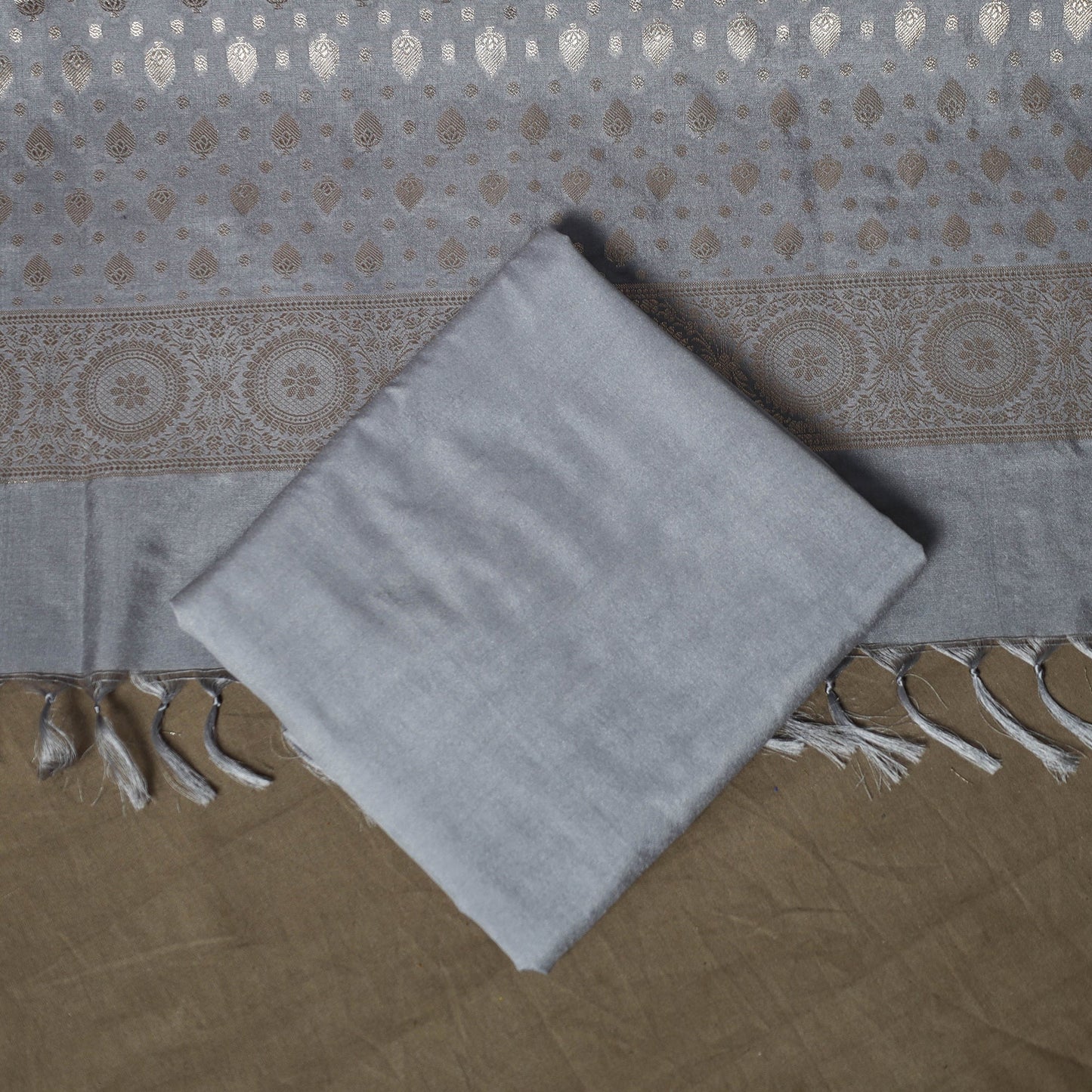 Banarasi weaving katan dupion silk 3pc unstitched dress