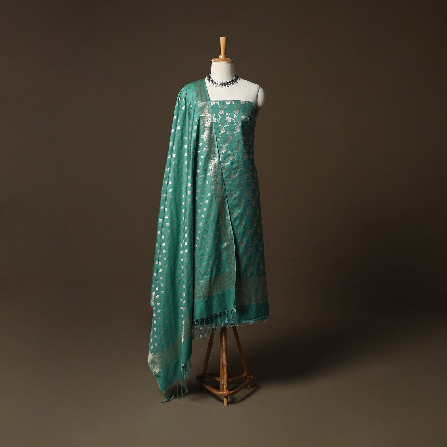 Banarasi weaving katan dupion silk 3pc unstitched dress