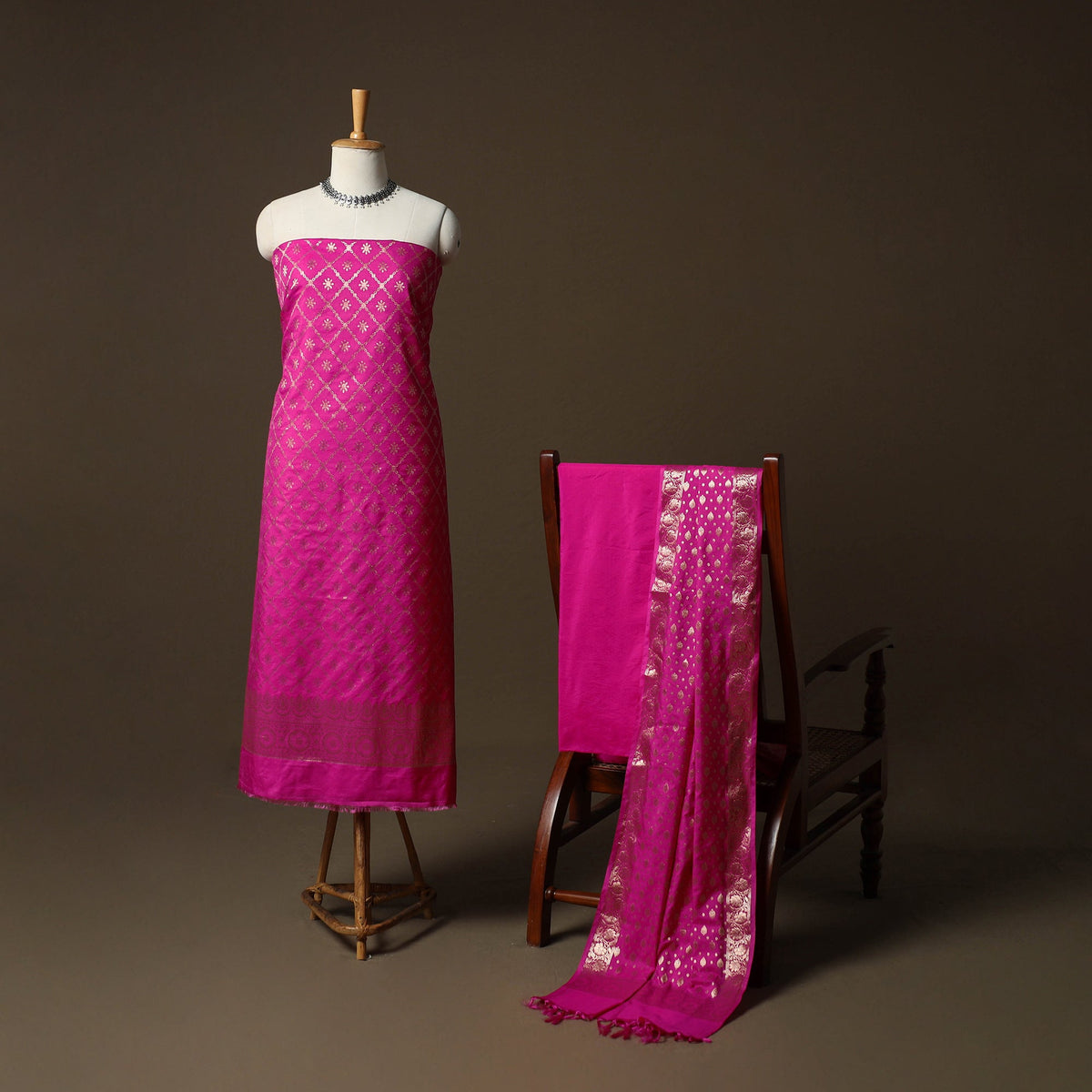 Banarasi weaving katan dupion silk 3pc unstitched dress