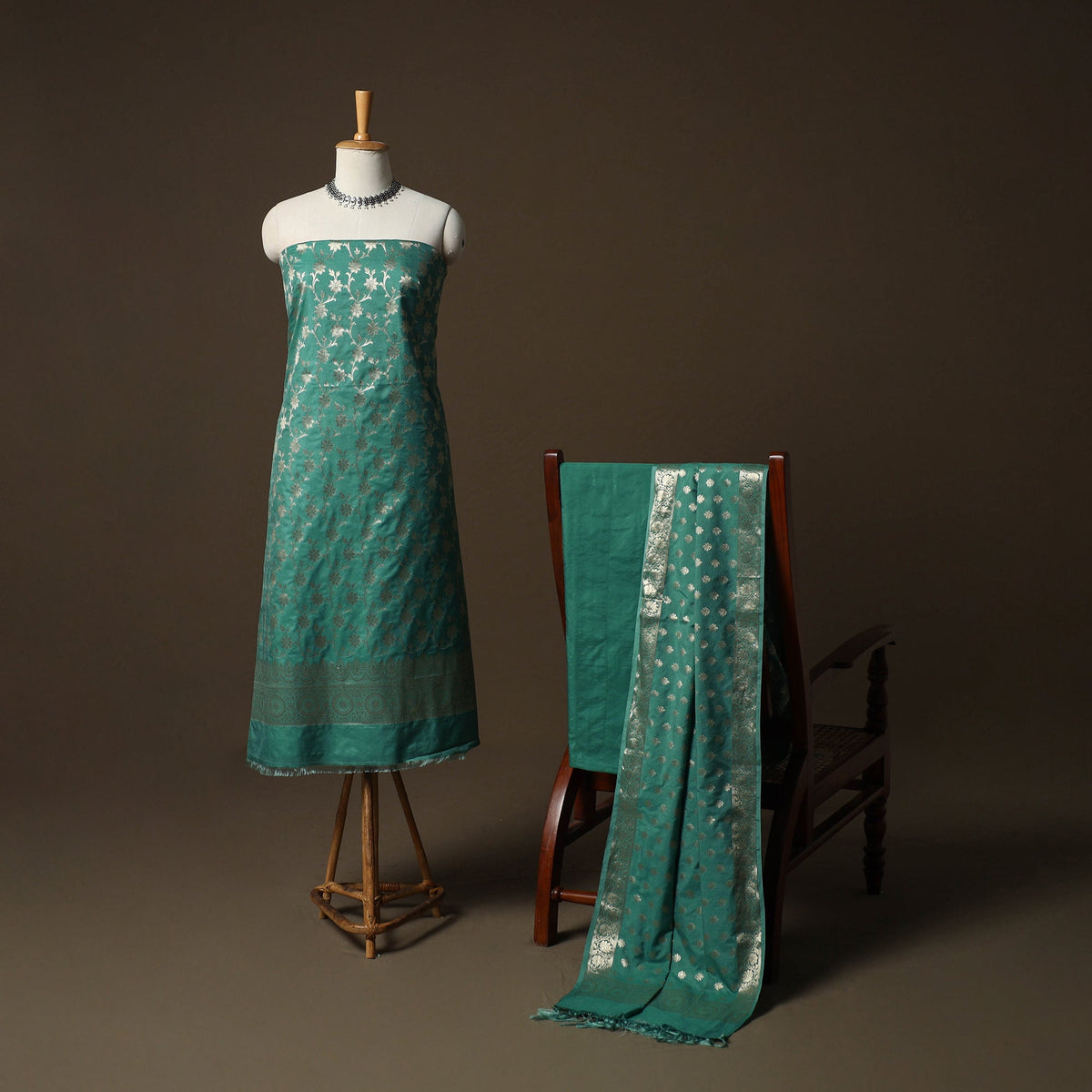 Banarasi weaving katan dupion silk 3pc unstitched dress
