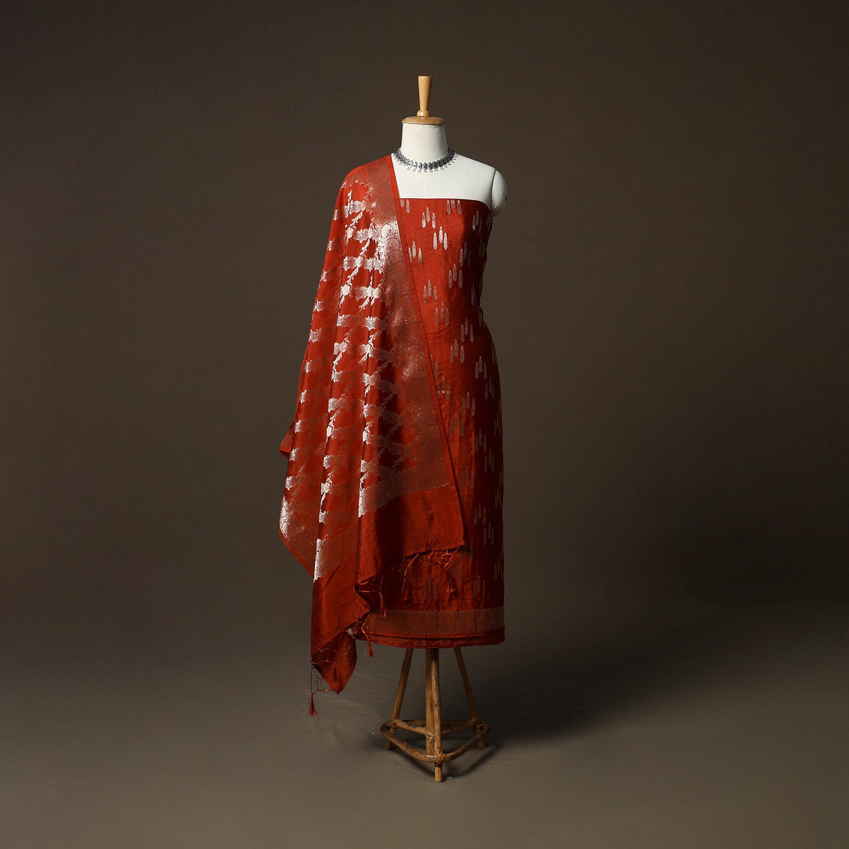 Banarasi weaving silk 3pc unstitched dress material suit
