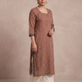 Brown Bandhani Cotton Dots Kurta, worn by a woman for casual wear, also daily wear, AI visual of the kurta, iTokri