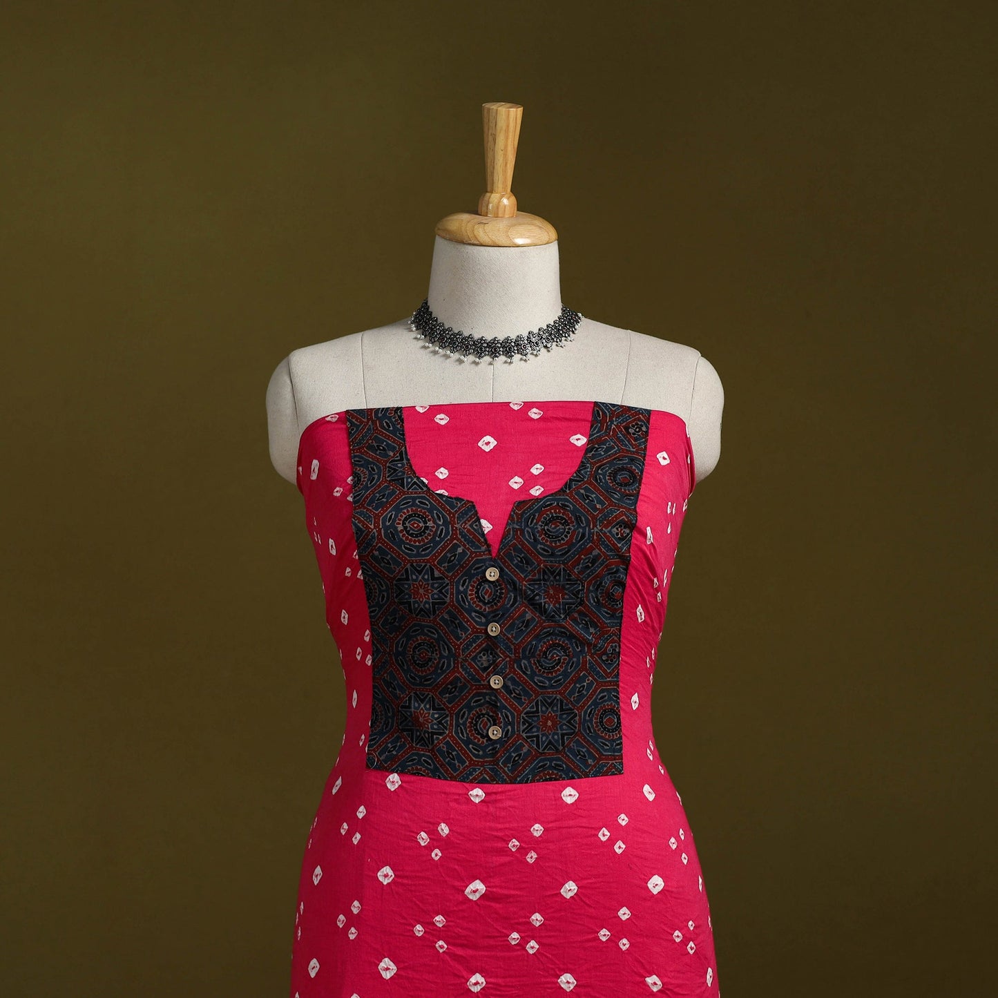 Bandhani patchwork cotton unstitched kurta material (3m) 01