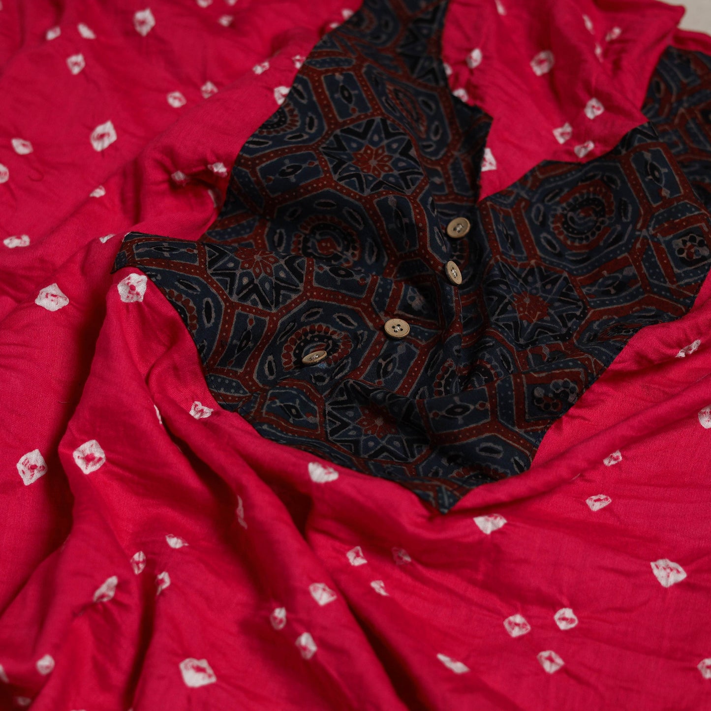 Bandhani patchwork cotton unstitched kurta material (3m) 01