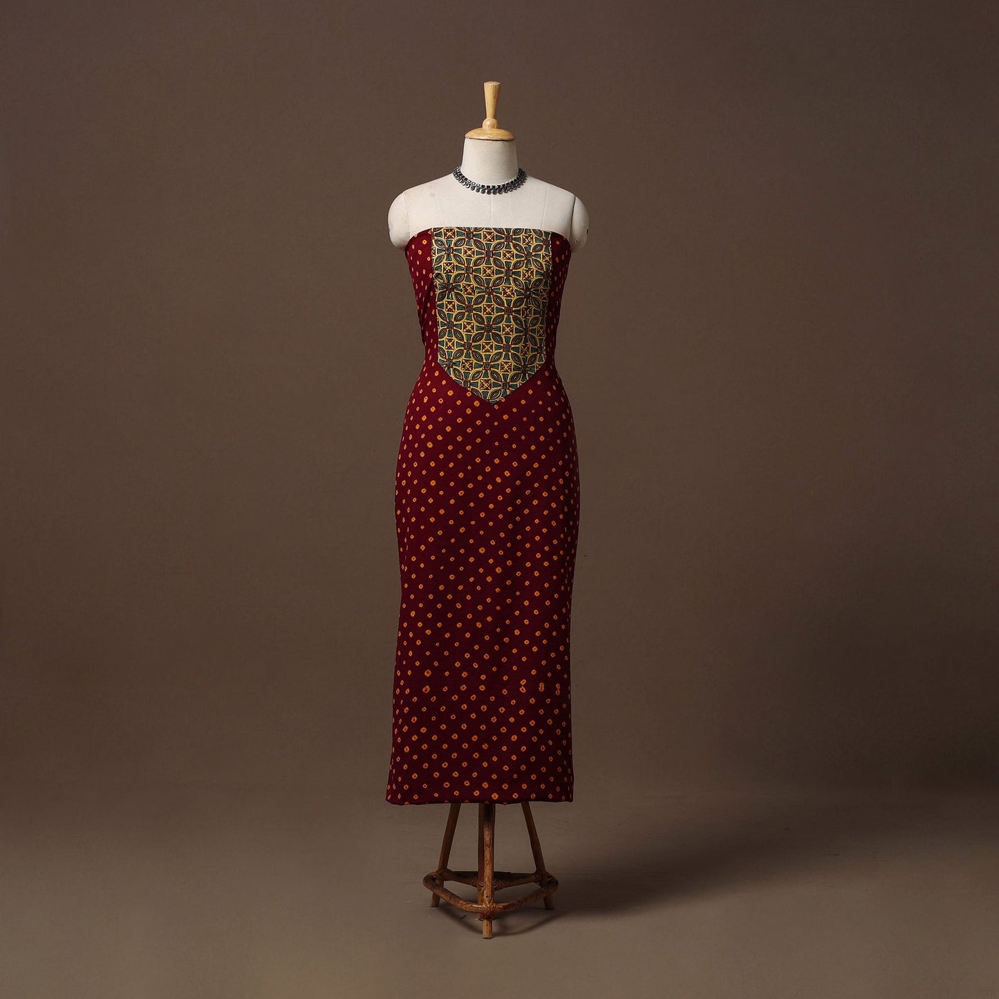 Bandhani patchwork cotton unstitched kurta material (3m) 02