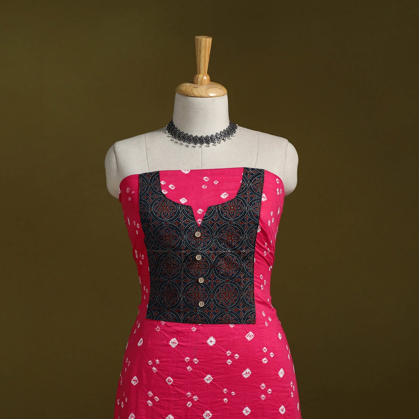 Bandhani patchwork cotton unstitched kurta material (3m) 02