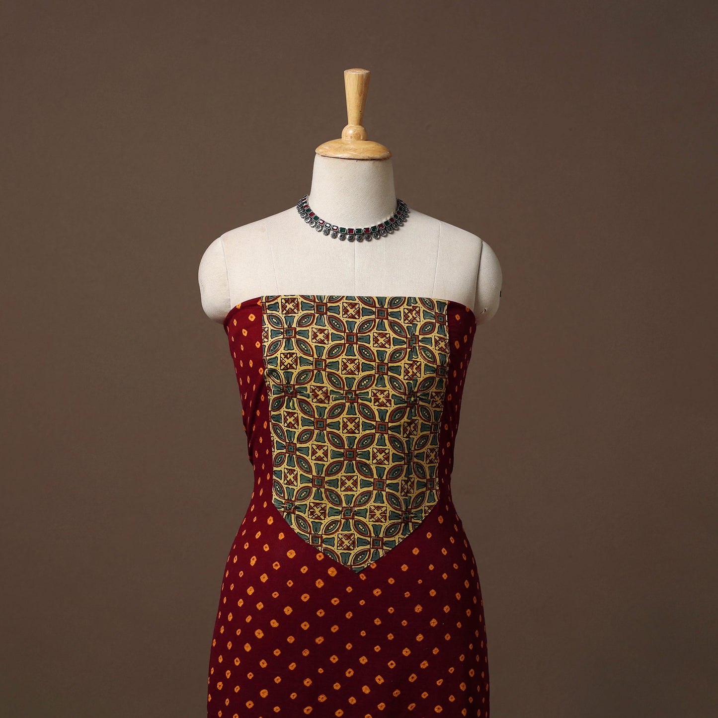 Bandhani patchwork cotton unstitched kurta material (3m) 02