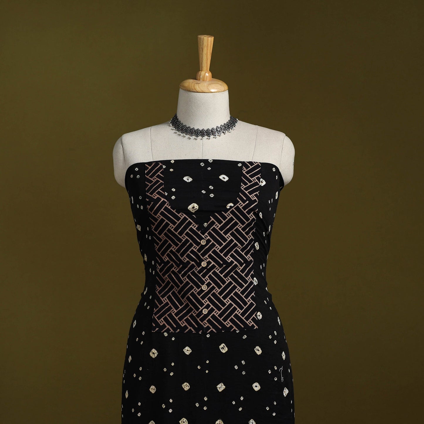 Bandhani patchwork cotton unstitched kurta material (3m) 03