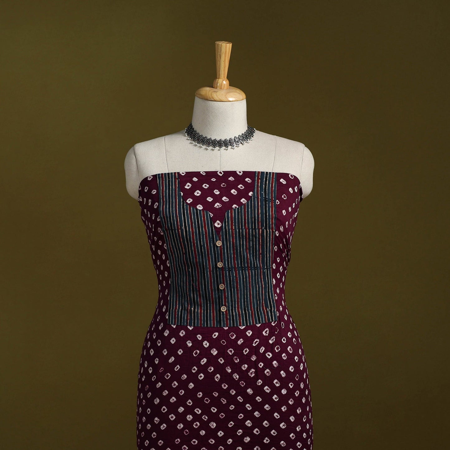 Bandhani patchwork cotton unstitched kurta material (3m) 07