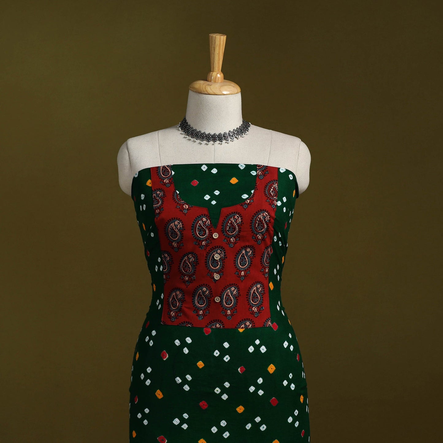 Bandhani patchwork cotton unstitched kurta material (3m) 08