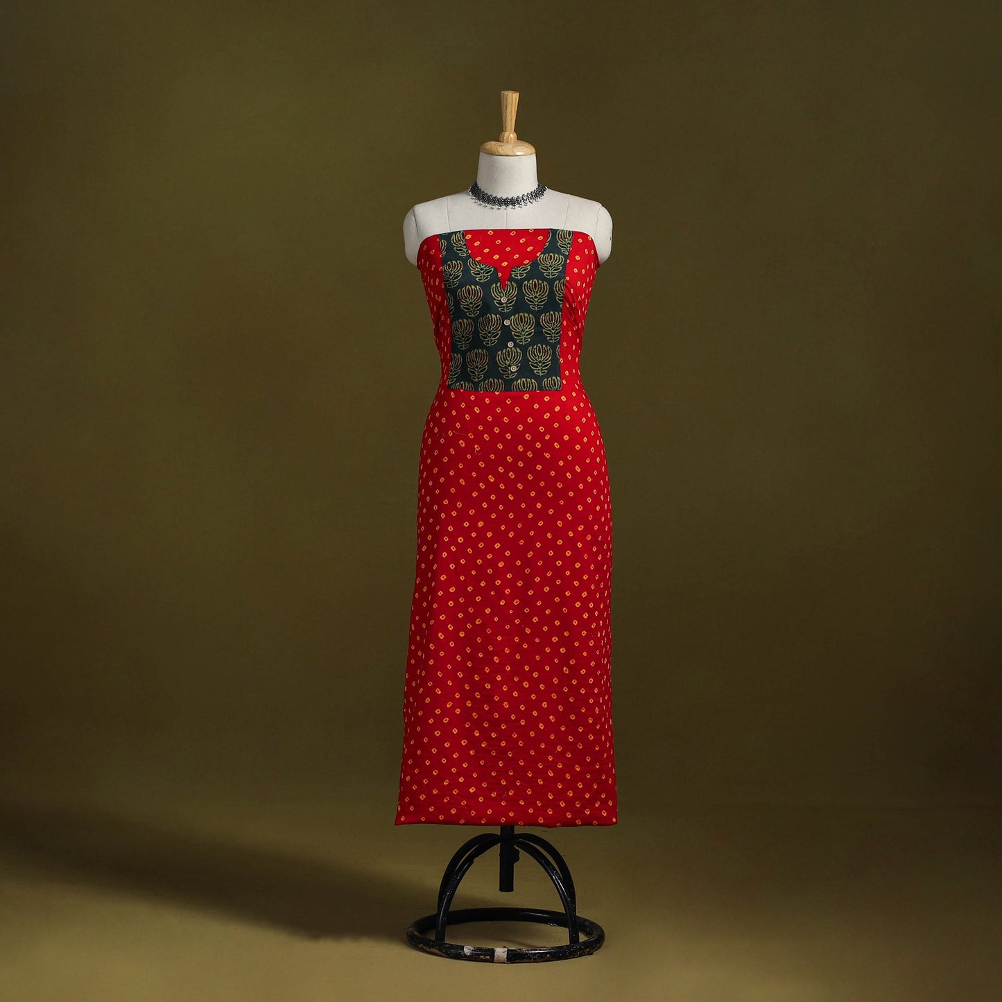 Bandhani patchwork cotton unstitched kurta material (3m) 13