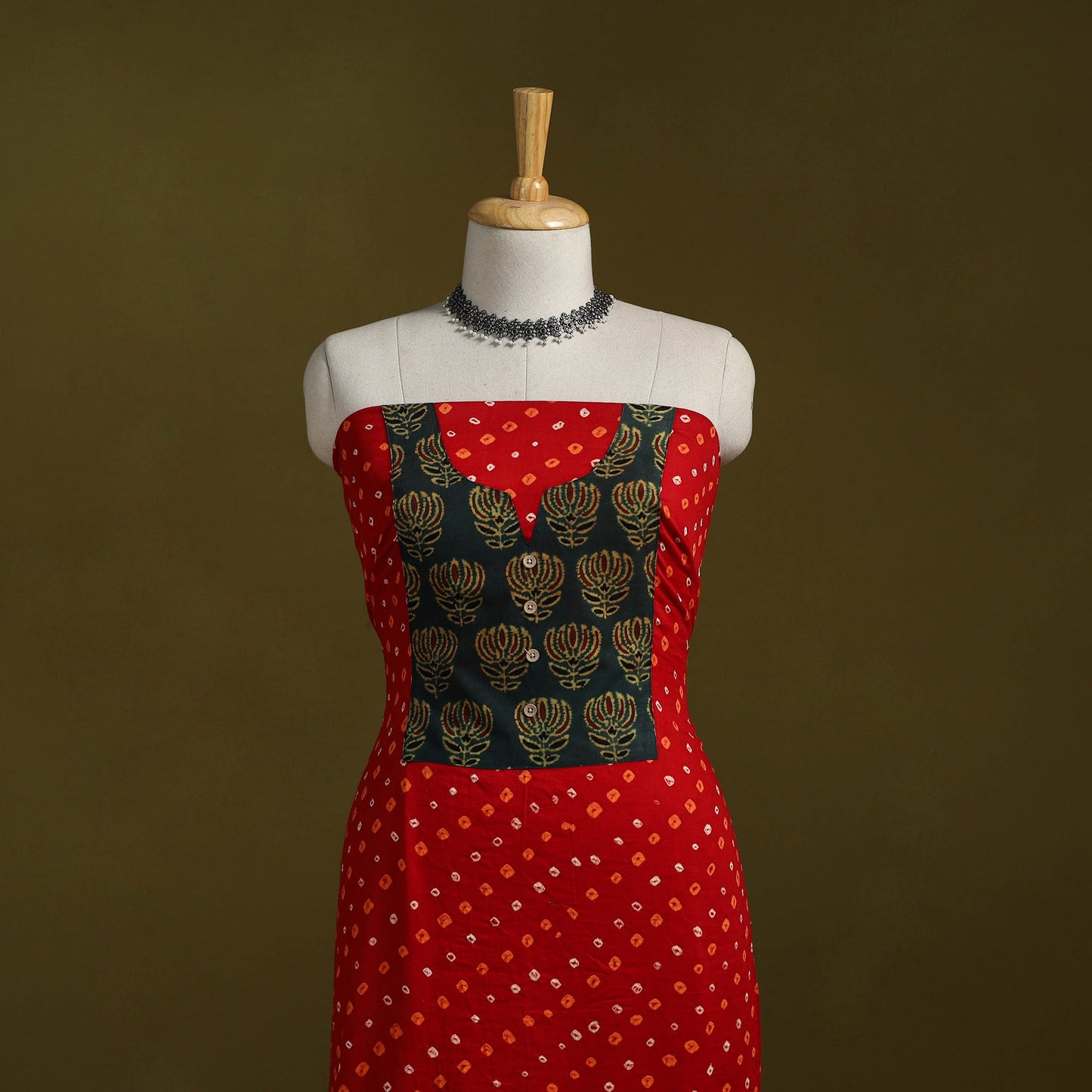 Bandhani patchwork cotton unstitched kurta material (3m) 17