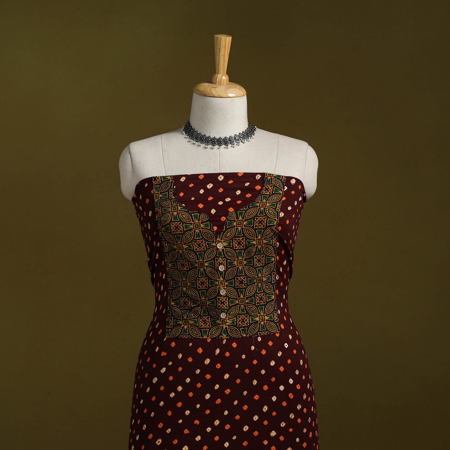 Bandhani patchwork cotton unstitched kurta material (3m) 19