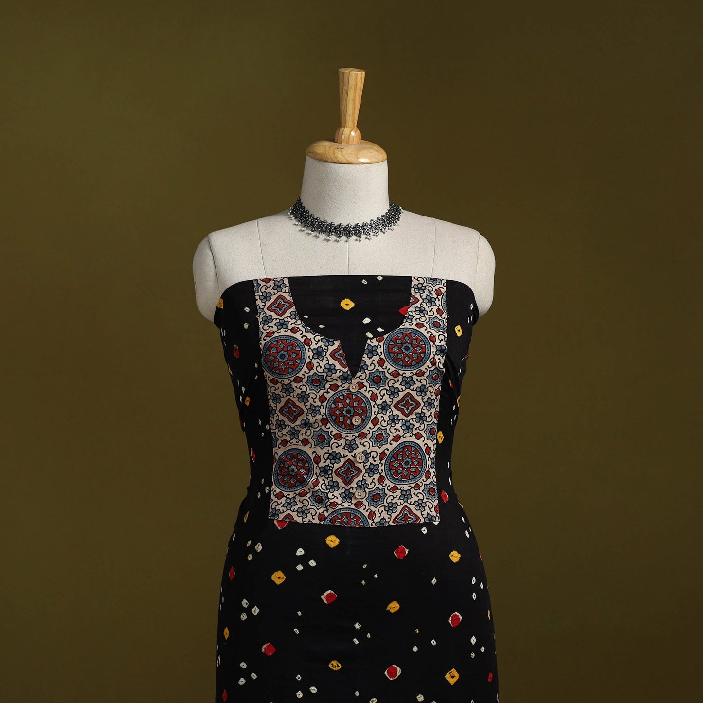 Bandhani patchwork cotton unstitched kurta material (3m) 20