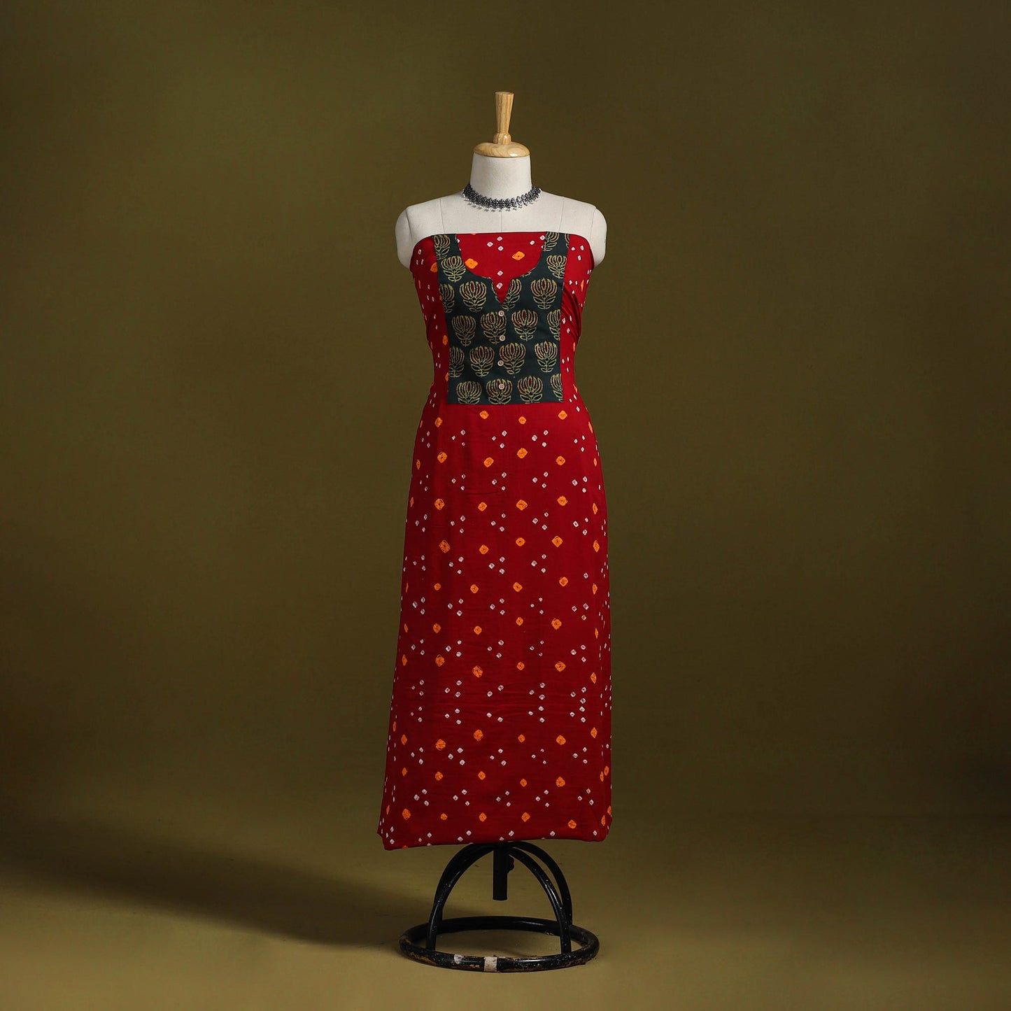 Bandhani patchwork cotton unstitched kurta material (3m) 21