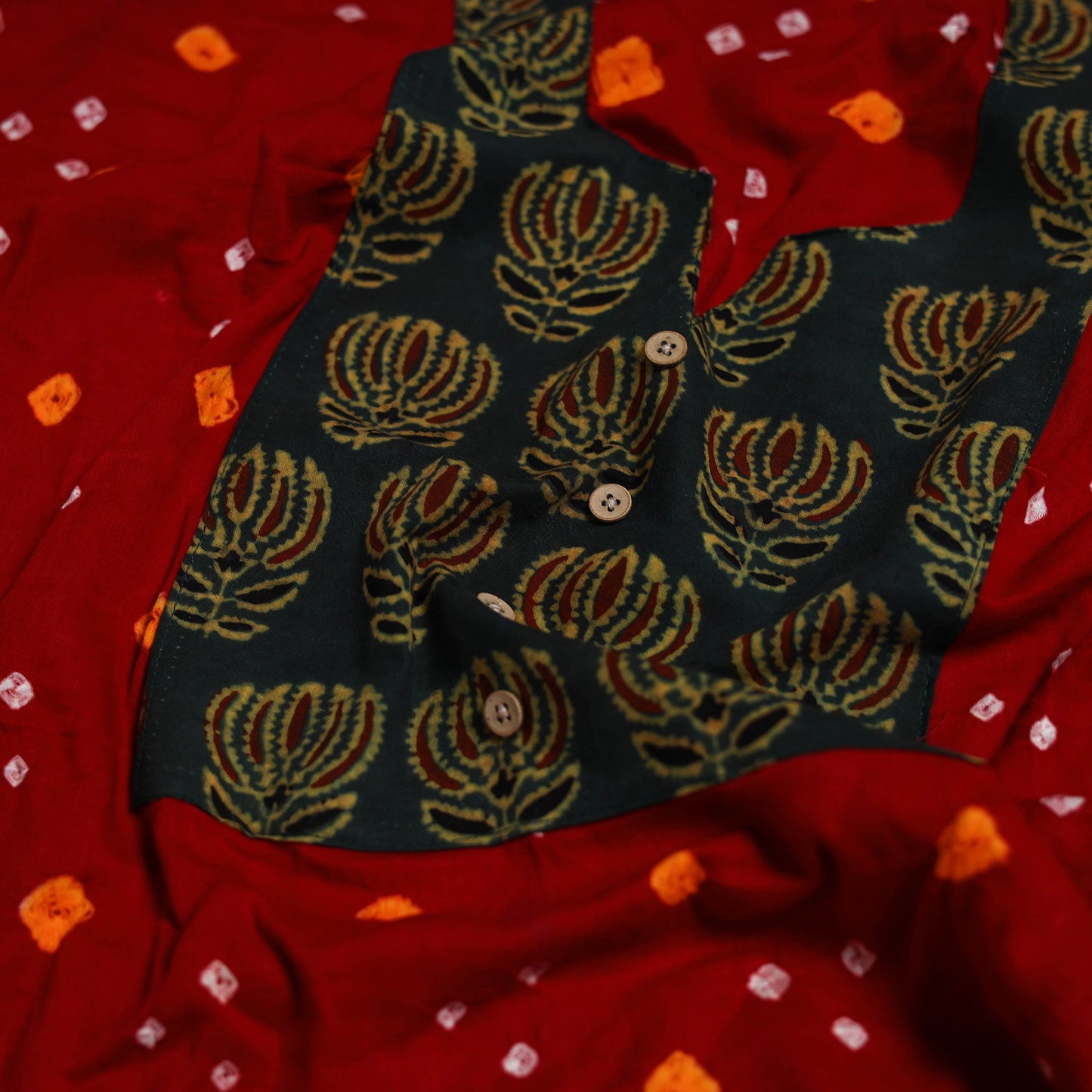 Bandhani patchwork cotton unstitched kurta material (3m) 21