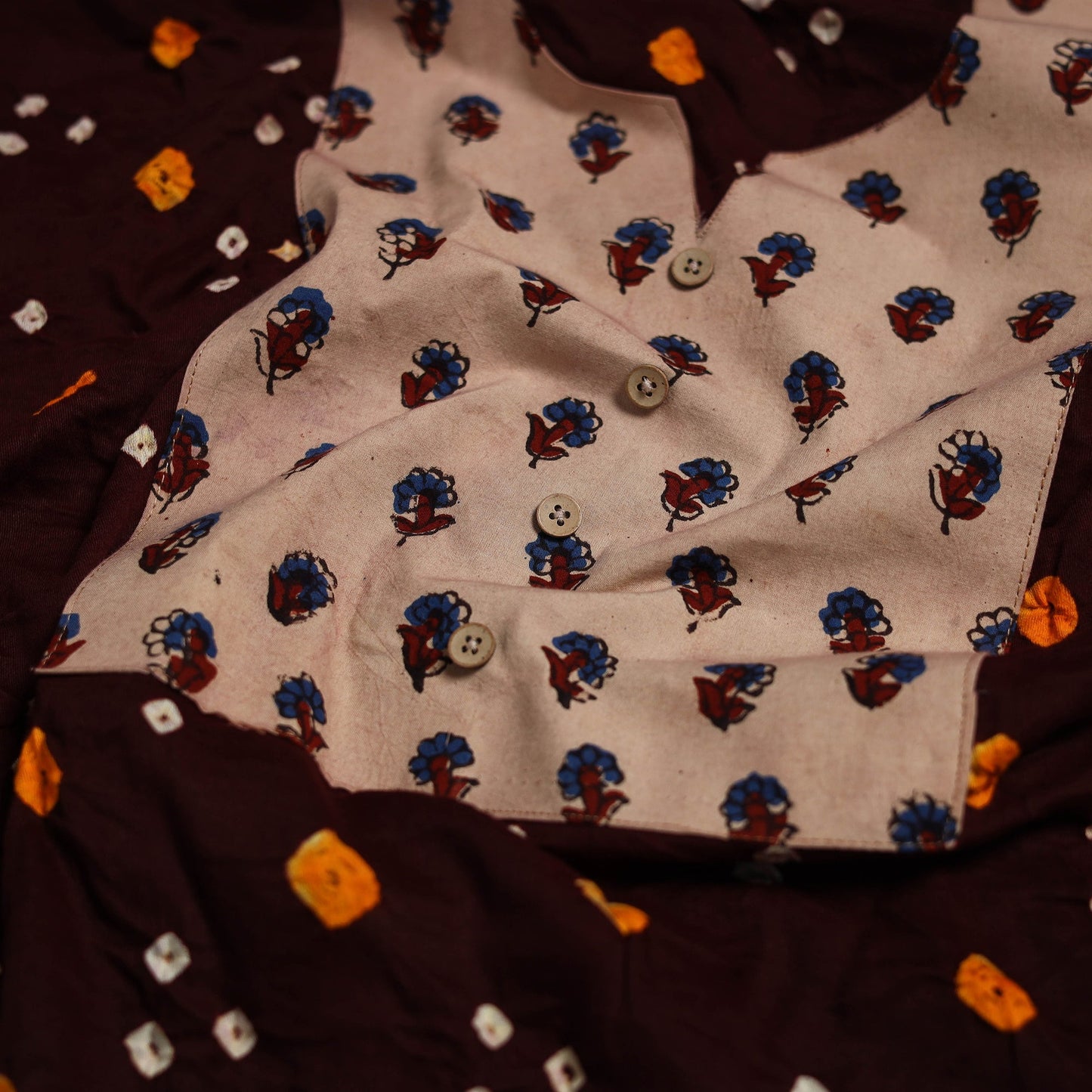 Bandhani patchwork cotton unstitched kurta material (3m) 23