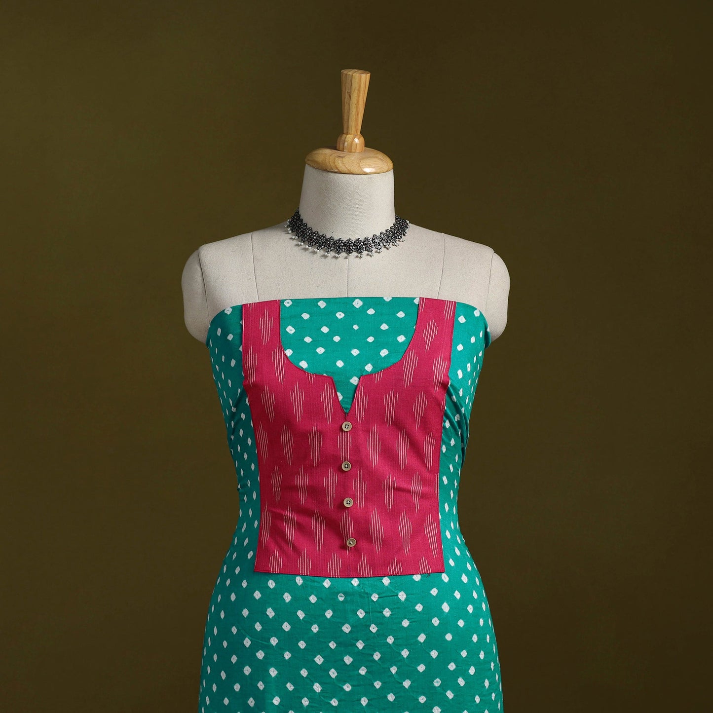 Bandhani patchwork cotton unstitched kurta material (3m) 27