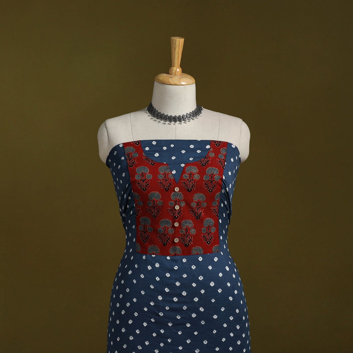 Bandhani patchwork cotton unstitched kurta material (3m) 29