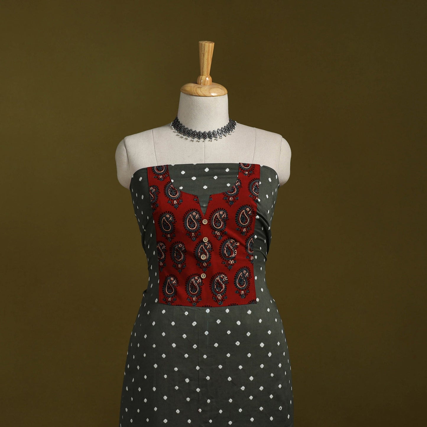 Bandhani patchwork cotton unstitched kurta material (3m) 31