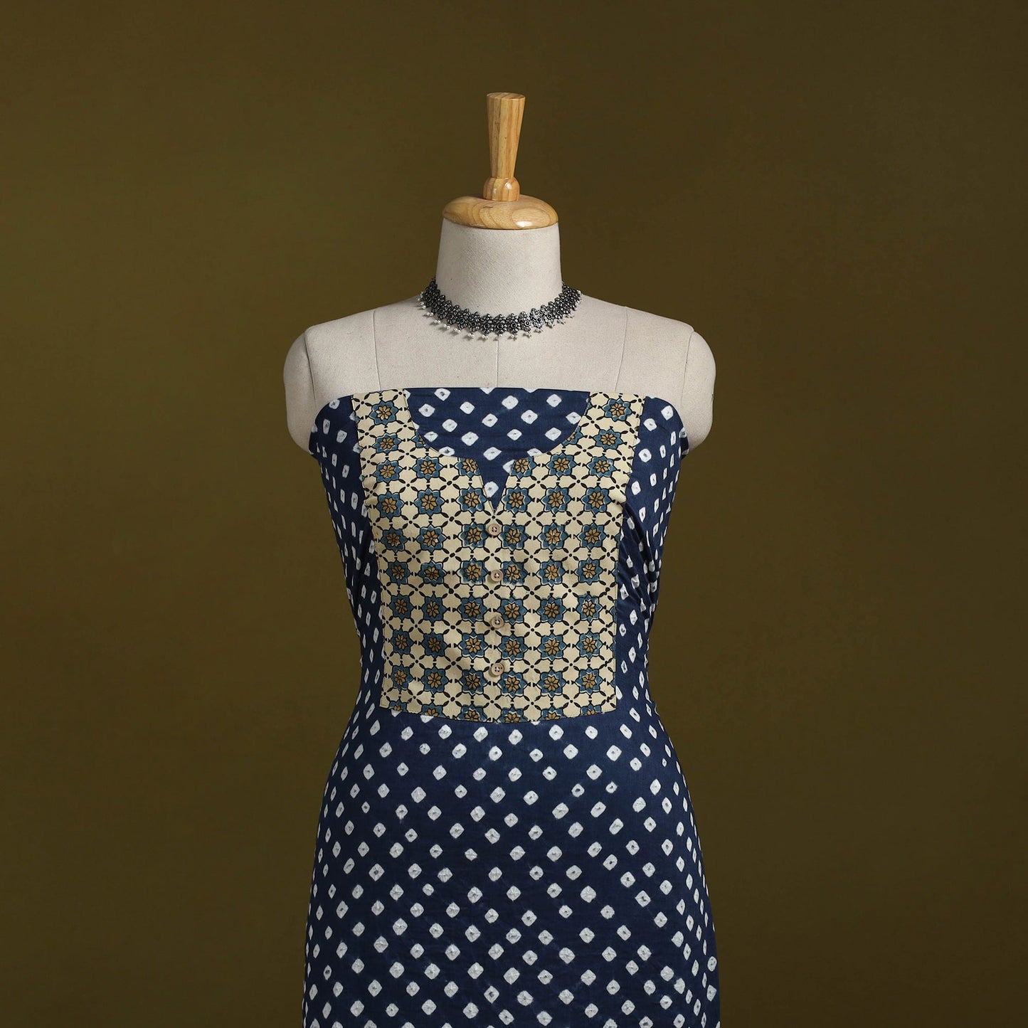 Bandhani patchwork cotton unstitched kurta material (3m) 38