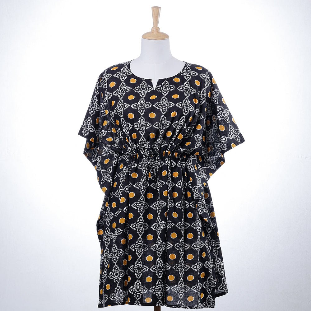 Bandhani tie-dye cotton kaftan with tie-up waist (medium)
