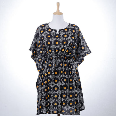 Bandhani tie-dye cotton kaftan with tie-up waist (medium)