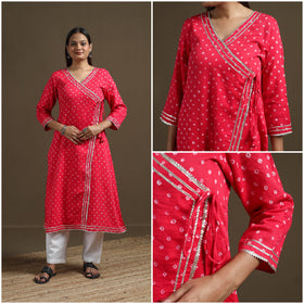 Bandhani tie-dye cotton a-line gota work kurta for women 09