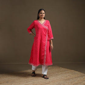 Bandhani tie-dye cotton a-line gota work kurta for women 09