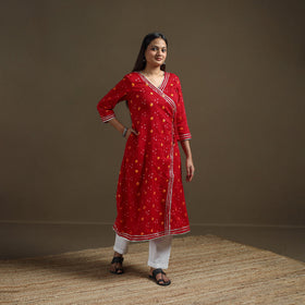 Bandhani tie-dye cotton a-line gota work kurta for women 10