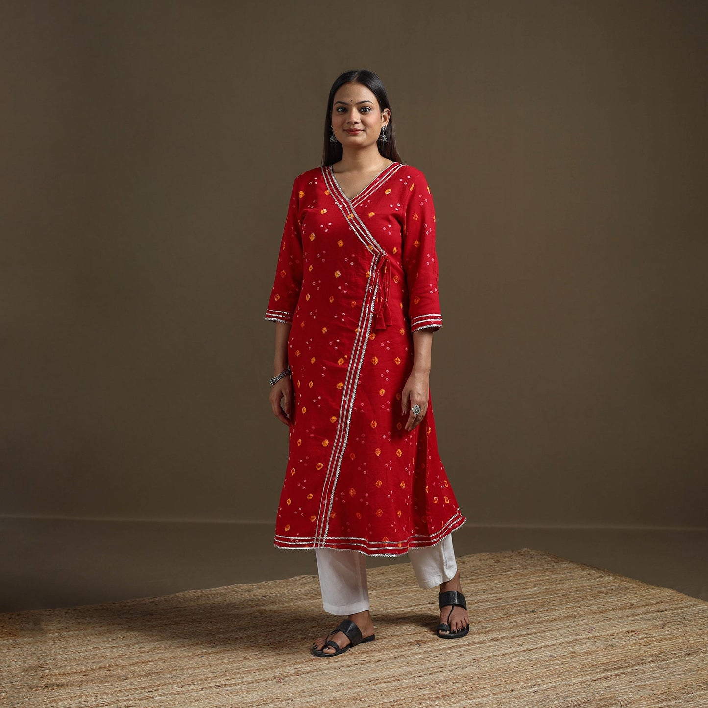 Bandhani tie-dye cotton a-line gota work kurta for women 10