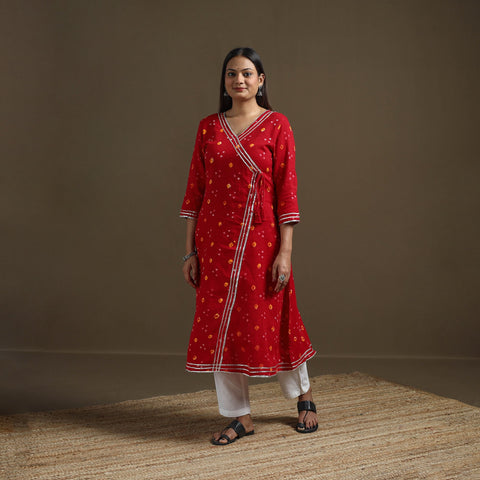 Bandhani tie-dye cotton a-line gota work kurta for women 10