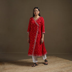 Bandhani tie-dye cotton a-line gota work kurta for women 10