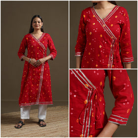 Bandhani tie-dye cotton a-line gota work kurta for women 10