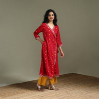 Bandhani tie-dye cotton a-line gota work kurta for women 10