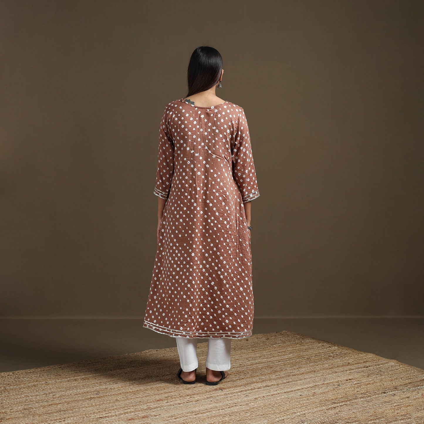 Bandhani tie-dye cotton a-line gota work kurta for women 11
