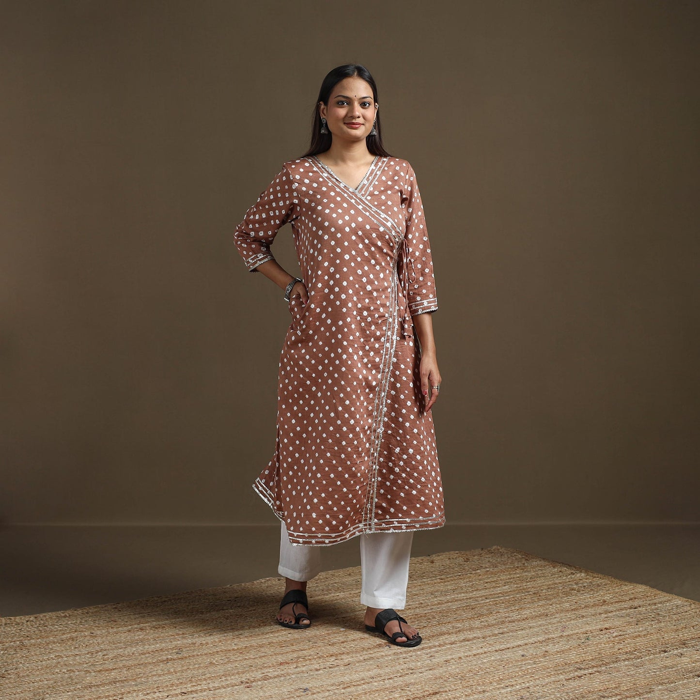 Bandhani tie-dye cotton a-line gota work kurta for women 11