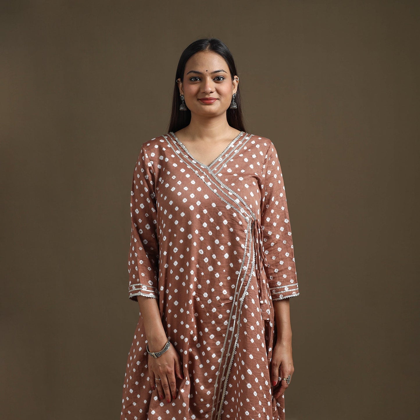 Bandhani tie-dye cotton a-line gota work kurta for women 11
