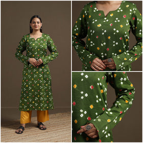 Bandhani tie-dye cotton a-line kurta for women 01