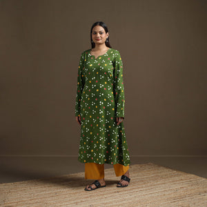Bandhani tie-dye cotton a-line kurta for women 01