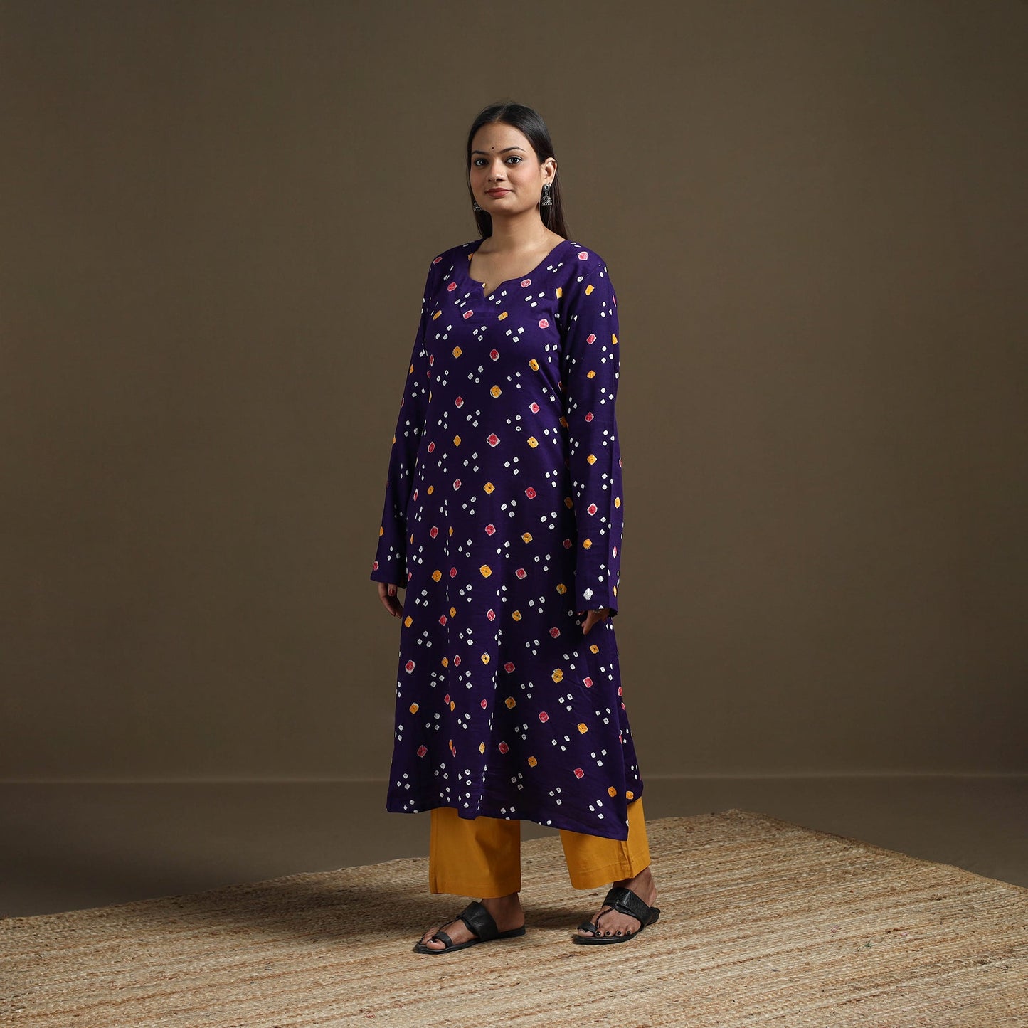 Bandhani tie-dye cotton a-line kurta for women 02